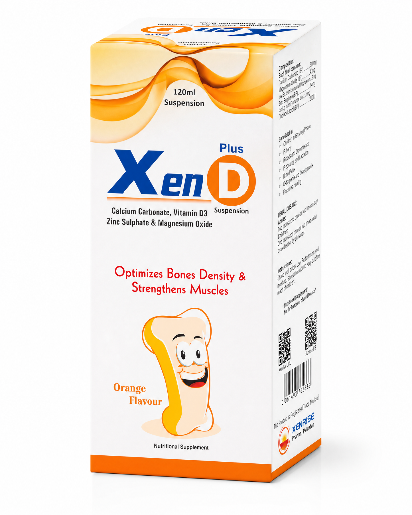 XEN-D PLUS SUSPENSION | Optimizes Bone Density & Strengthens Muscles | Calcium Carbonate, Vitamin D3, Zinc Sulphate & Magnesium Oxide Suspension | XENRISE Pharma, Pakistan