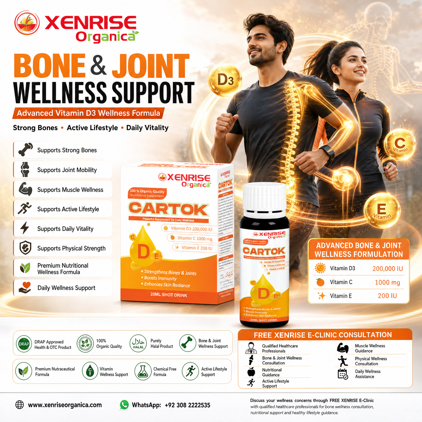CARTOK – Vitamin D3 + C + E Nutritional Supplement 20ml Shot Drink | Xenrise Organica