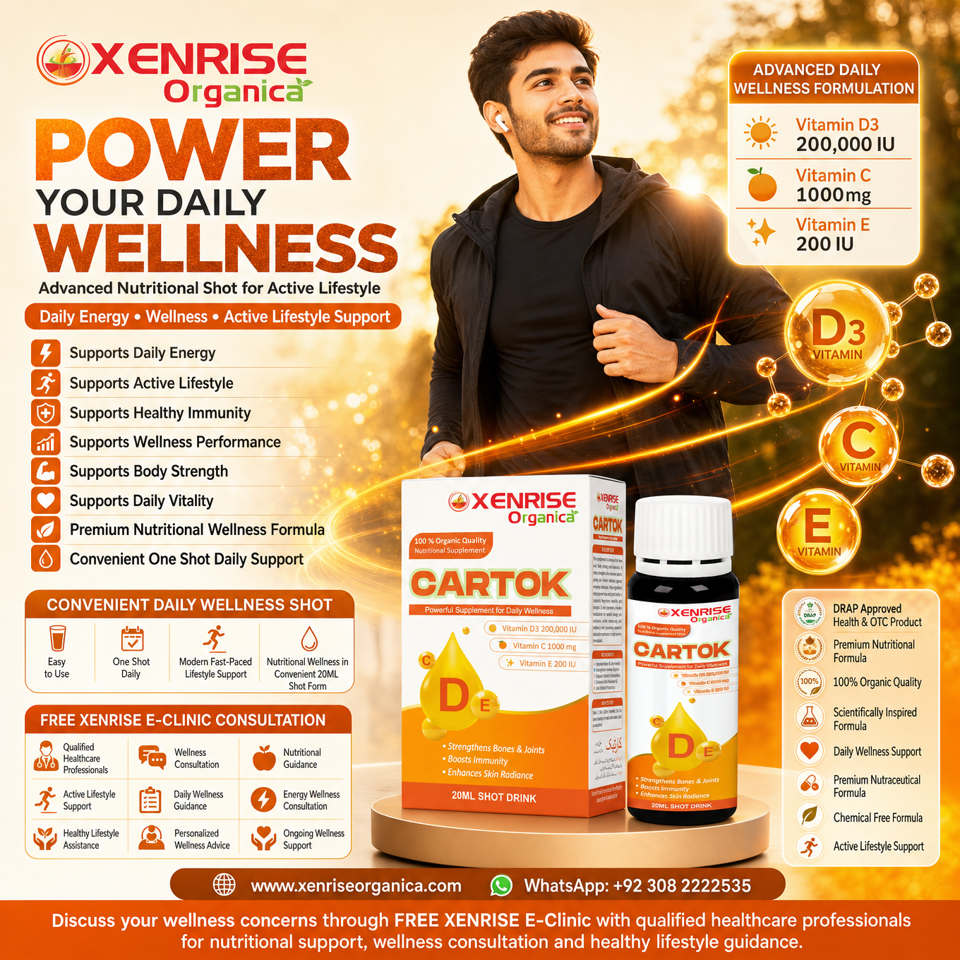 CARTOK – Vitamin D3 + C + E Nutritional Supplement 20ml Shot Drink | Xenrise Organica