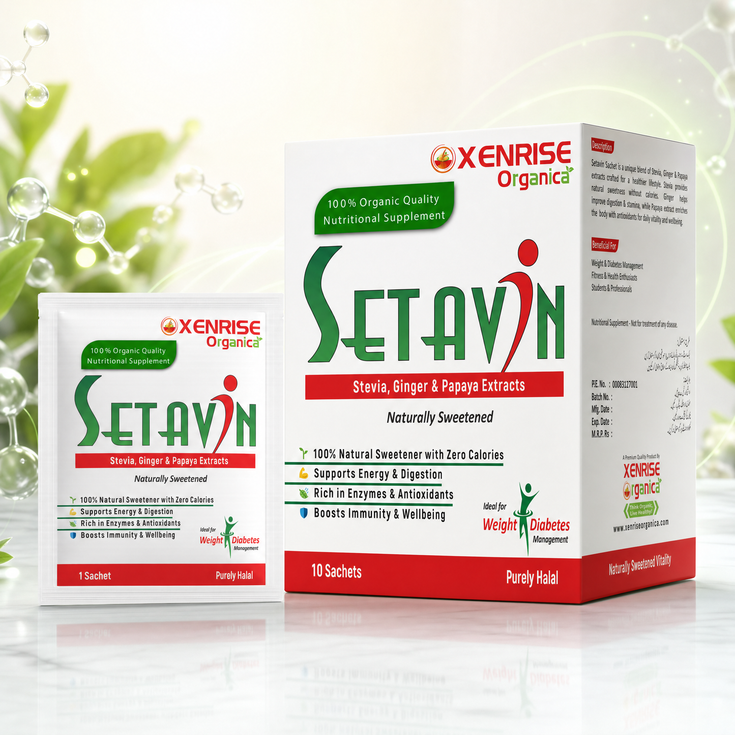 SETAVIN – Stevia, Ginger & Papaya Extracts | Naturally Sweetened Organic Supplement | XENRISE Organica