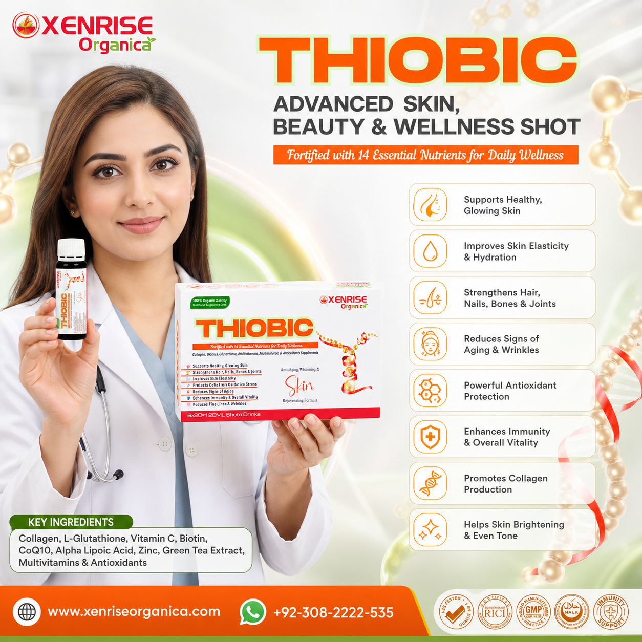 THIOBIC – Collagen, Biotin & Glutathione Enriched Nutritional Drink | XENRISE Organica