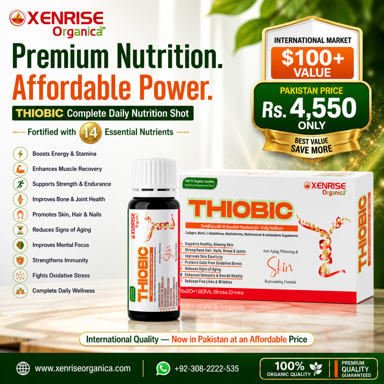 THIOBIC – Collagen, Biotin & Glutathione Enriched Nutritional Drink | XENRISE Organica