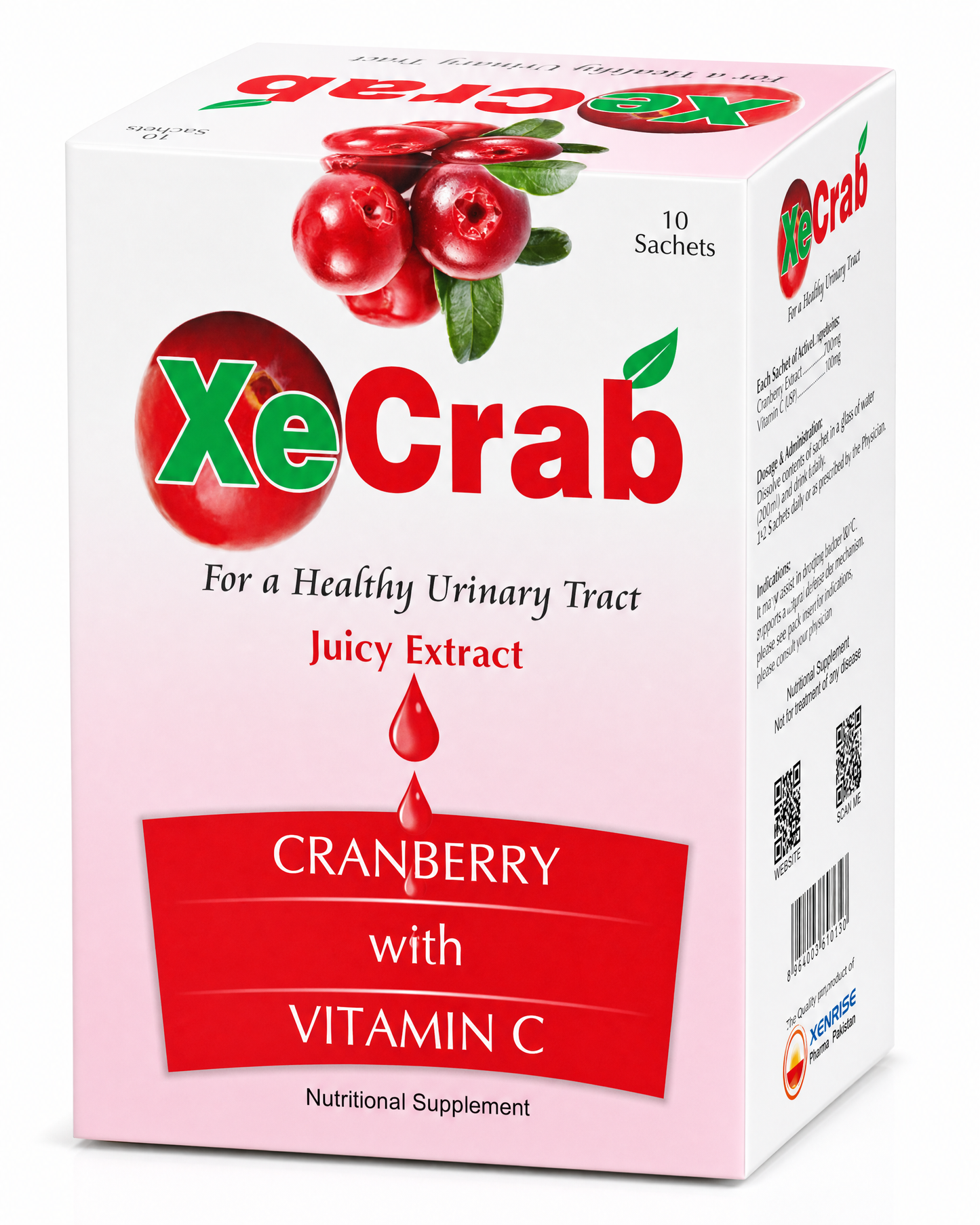 XECRAB SACHET | Cranberry with Vitamin C | Nutritional Support for a Healthy Urinary Tract | XENRISE Pharma, Pakistan