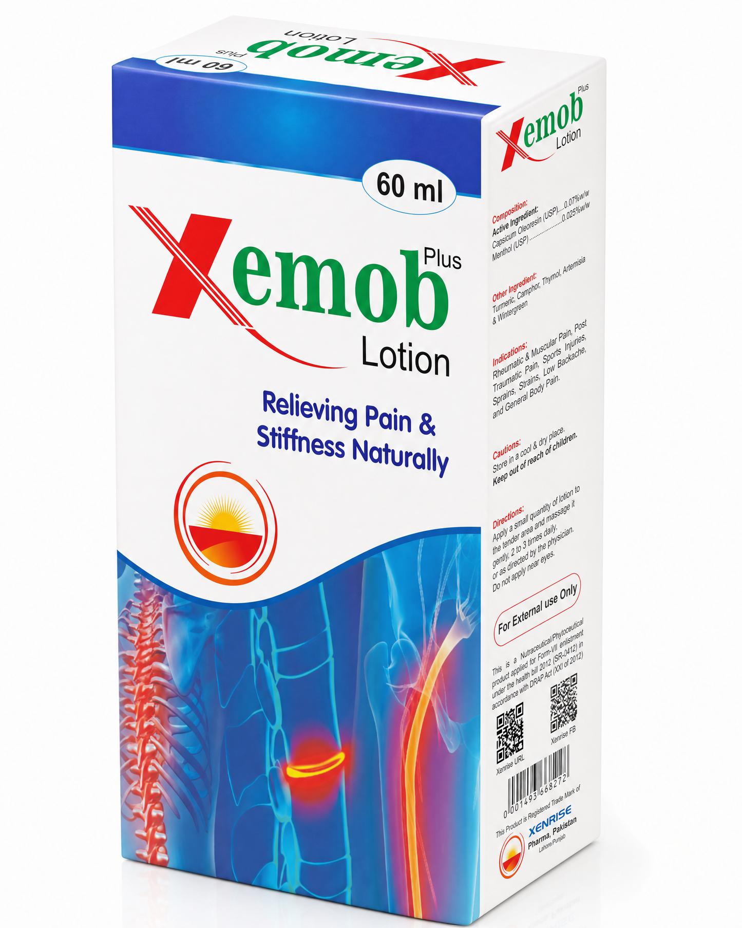 XEMOB PLUS LOTION | Relieving Pain & Stiffness Naturally | Topical Analgesic & Anti-Inflammatory Lotion for Muscle, Joint & Body Pain | XENRISE Pharma, Pakistan