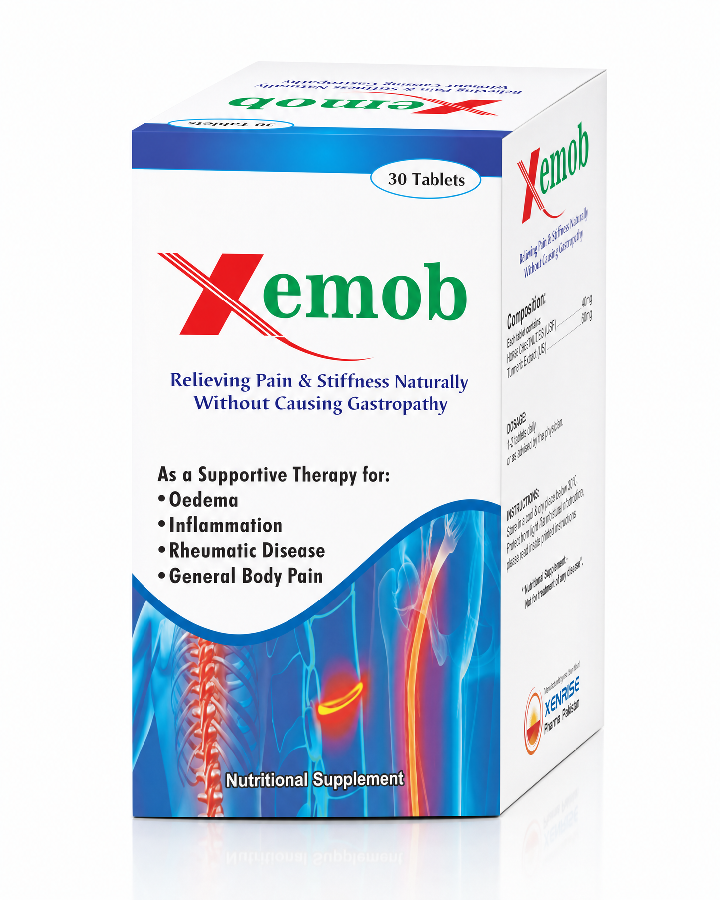 XEMOB Tablets | Relieving Pain & Stiffness Naturally & Safely | XENRISE Pharma, Pakistan